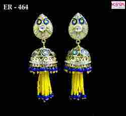 Yellow Blue Hanging Bandhai Earring