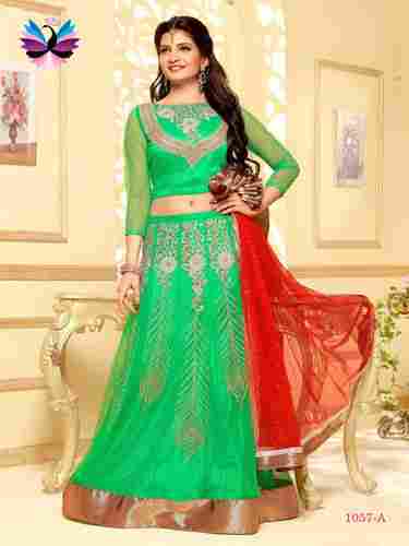 Amazing Green Color with Red Color Embroidery Lehenga Choli