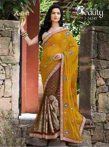 Anushree Sarees Indian Beauty Designer Saree (Yellow)