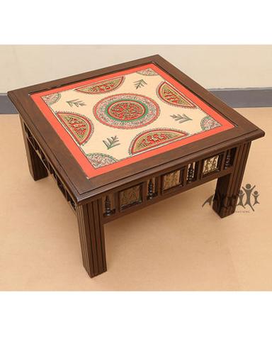 Teak Wood Centre Table With Hand Painted Warli Work