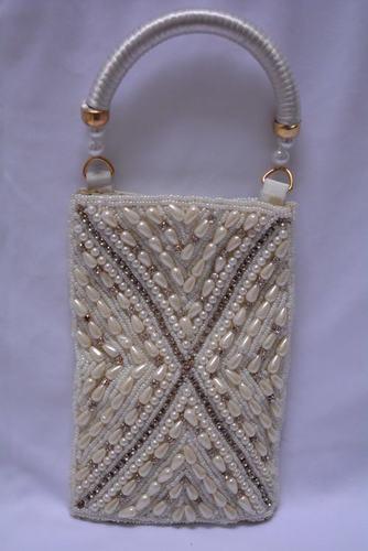 White Stone Studded Beaded Handbag