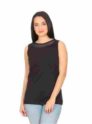 Black Neck Lace Cotton Tee