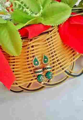 Green & Gold Mango Terracotta Earrings