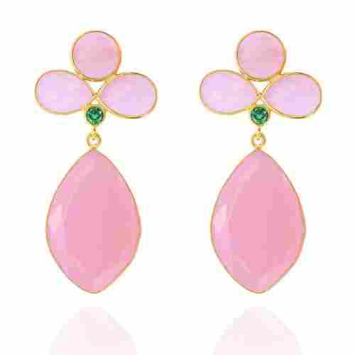 Pink Chalcedony Gemstone Earrings Set