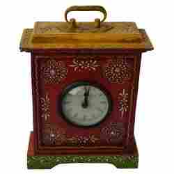 Rectangular Wooden Clock With Handle On Top