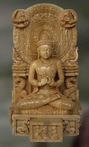 Brown Wooden Sculpture Of Buddha Amitav