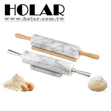 Natural Non Stick Rolling Pin With Handles And Marble Size: Dia 6.5 X 46 H Cm