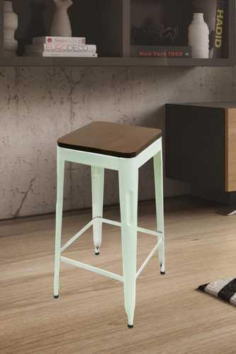 Durable Iron Stool With Wooden Seat