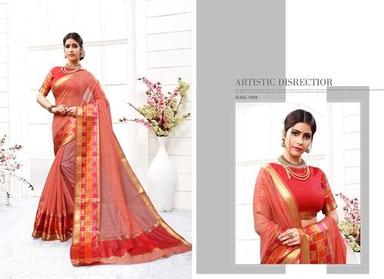 Ami Varsha Fashion Women Golden Printed Saree With Blouse Piece