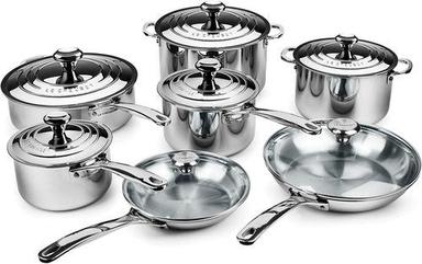 Silver Le Creuset 14-Piece Stainless Steel Cookware Cooking Pot Set For Sale