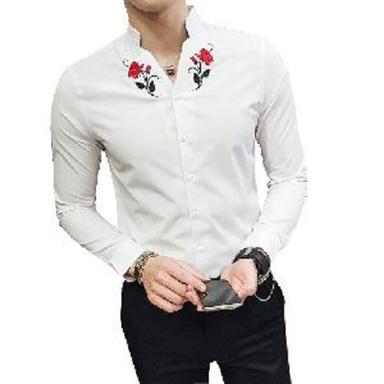 Quick Dry White Mens Embroidered Shirts