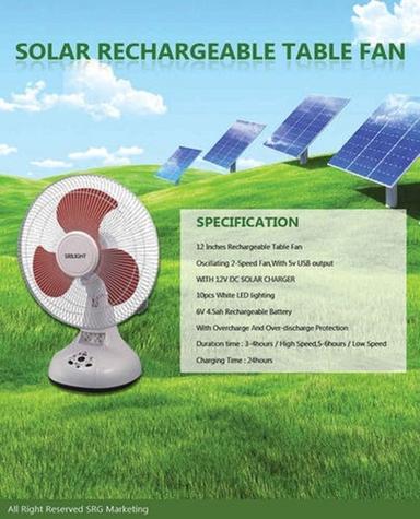 White Rechargeable Plastic 15W Solar Table Fan