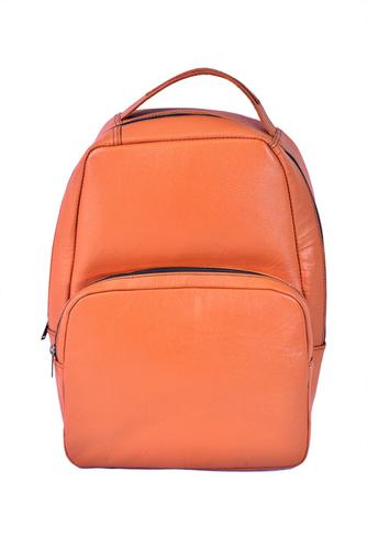 Orange Leather Backpack With Mobile Pocket