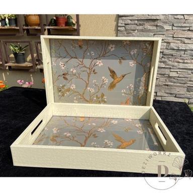 Multicolor Bird Printed Leather Tray Set
