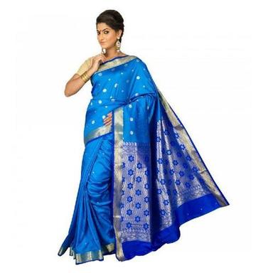 Summer Blue Wedding Wear Tear Resistance Skin Friendly Extremely Comfortable Trendy And Fabulous Printed Nylon Saree With Rich Pallu