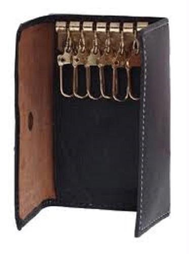 Anti Wrinkle And Fade Black Rectangular Shape Plain Design Leather Key Chain Holder Size: Various Sizes Are Available