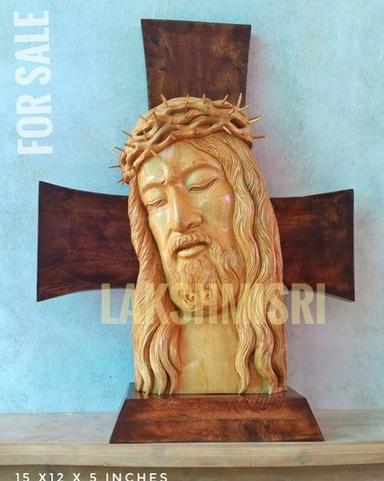 Eco-Friendly 3 Foot Eco Friendly Handcrafted Wooden Brown Cross With Cream Colour Jesus Statue
