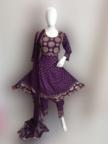 Indian Ladies Designer Party Wear Frock Design Salwar Suit With Dupatta, Purple Color