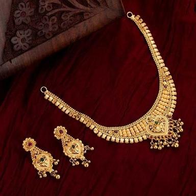 Engagement Women'S Golden Designer Pure 20 Carat Gold Necklace Set With Earrings Pair