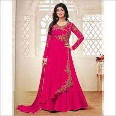 Indian 100% Satan Fabric Comfortable And Breathable Pink Fancy Ladies Frock Suits