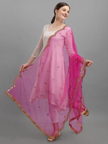  Pink Color Designer Net Embroidery Work Ladies Dupatta For Party Wear Age Group: 20-45 Years