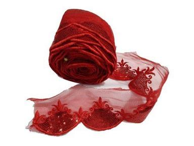 Cotton 2-5 Mm Red Net Embroidered Lace Used In Saree And Suits