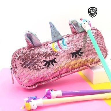 Satin Handy Pink Sleeping Unicorn Print Pencil Case Weight 200 Gram, For Stationery Use 