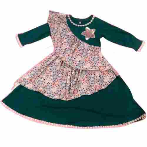 Long Sleeve Green And Pink Cotton Party Wear Kids Designer Beautiful Stylish Baby Frocks For Women 