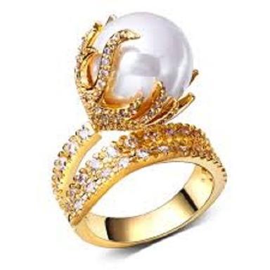 White And Golden Women Fashion Delightful Traditional Pearl Stone Design Gold Plated Finger Ring 