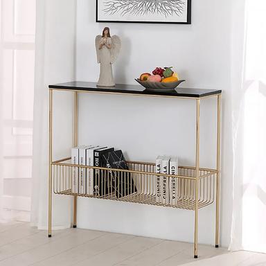 Interior Decorative Modular Console Table With Golden Finish Storage Shelf