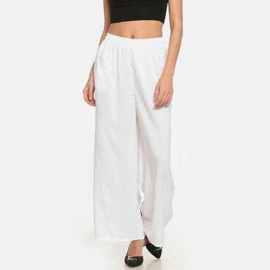 White Plain Stitched Casual Pant For Women
