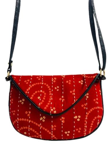 Red Casual Lightweight Rectangular Zipper Closure Cotton Shoulder Hand Bag 