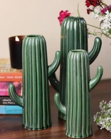 Ceramics Cactus Shape Flower Vase (Set of 3)