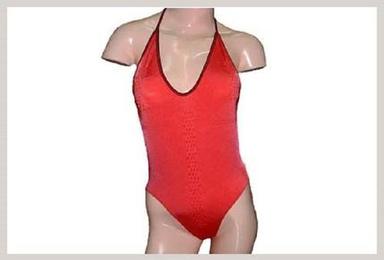 Ladies Plain Cotton Sleeveless V Neck Regular Fit Red Swim Wear Bodysuit