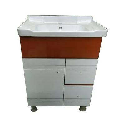 Ruggedly Constructed Termite Resistance 3 Shelves Ceramic And Wooden Bathroom Vanity