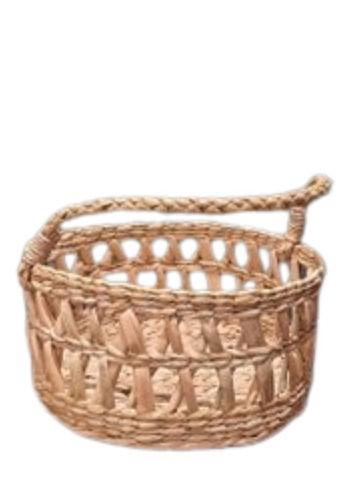 Brown Round Handled Light Weight Weaving Pattern Handicraft Macrame Basket