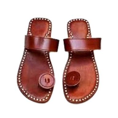 Brown Ladies Plain Comfortable Flat Leather Slipper For Daily Wear 