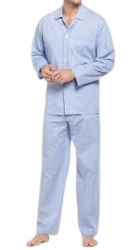 Mens Plain Light Blue Long Sleeve Cotton Pajamas Chest Size: All Sizes