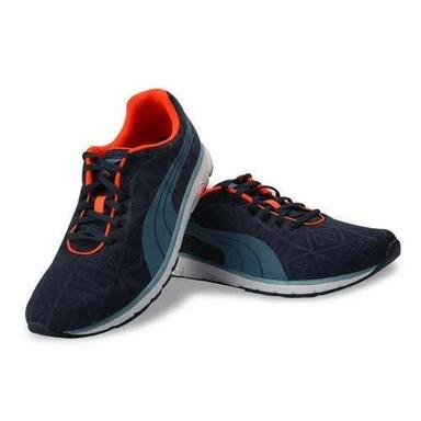 Dark Blue And Orange Anti Slip Lightweight Round Toe Lace-Up Mesh Sports Jogging Shoes For Mens