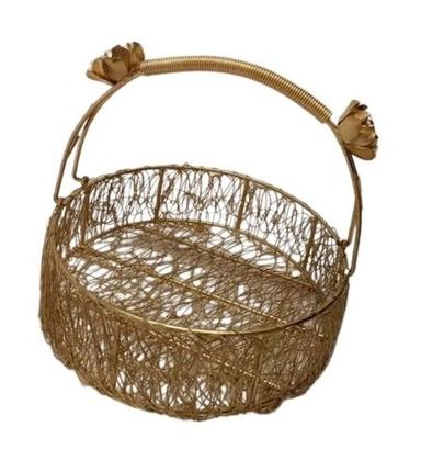 Golden 20 Inch Long Durable Polished Finished Iron Basket With Handle