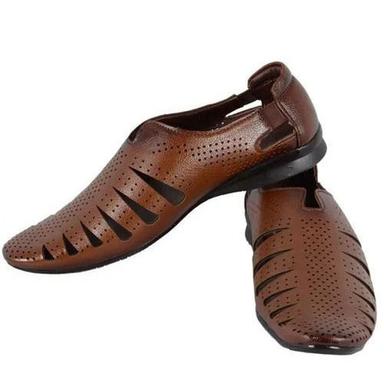 Brown Non Slip Casual Wear Plain Synthetic Leather Sandal For Mens