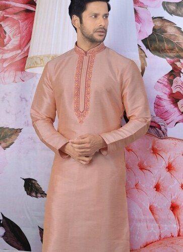 Washable Casual Wear Full Sleeves Mens Kurta With Embroidered Work 