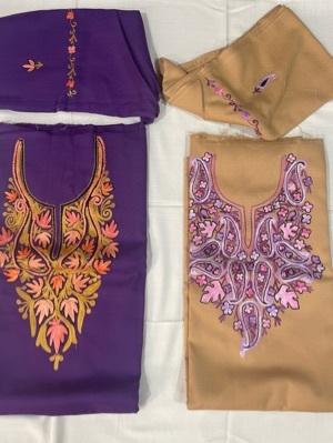 Party Wear Three Piece Embroidered Multicolor Woolen Art Work Kashmiri Salwar Suit for Ladies
