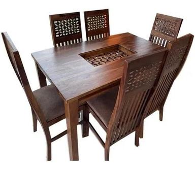 3X2X2.5 Foot Rectangular Polished Finish Six Seater Wooden Carved Dining Table Carpenter Assembly
