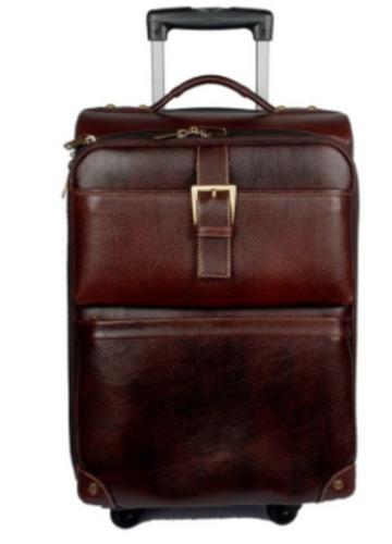 Brown And Black 24X16 Inches Rectangular Zipper Closure Plain Leather Trolley Bag 
