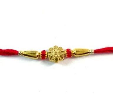 Red And Yellow 20 Cm Cotton Thread Embroidered Fancy Rakhi 