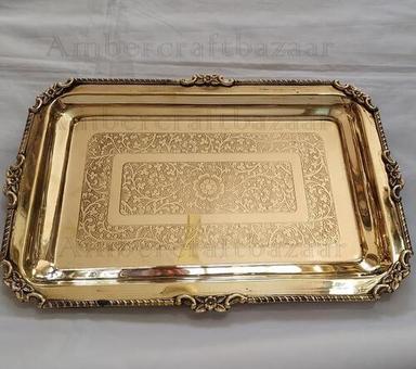 Gold Decorative Rectangular Polished Pure Brass Trays
