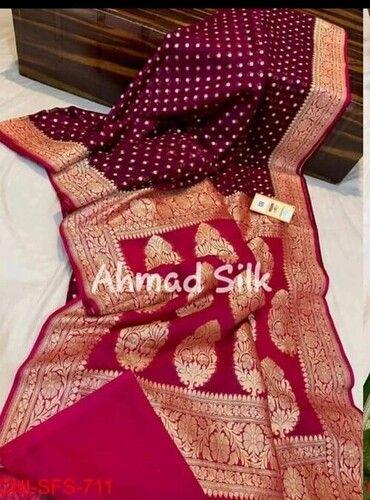 Red Designer Traditional Banarasi Semi Georgette Silk Sarees With Zari Weaving Motifs