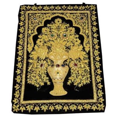 Black And Golden 1.2 Mm Thick Rectangular Handmade Velvet Embroidered Wall Hanging