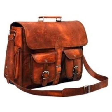 Brown 16X5X8 Inch Waterproof Plain Genuine Leather Camera Bag With Adjustable Straps